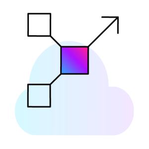 Minimal cloud strategy icon with connected planning blocks and gradient highlight for assessment and direction.