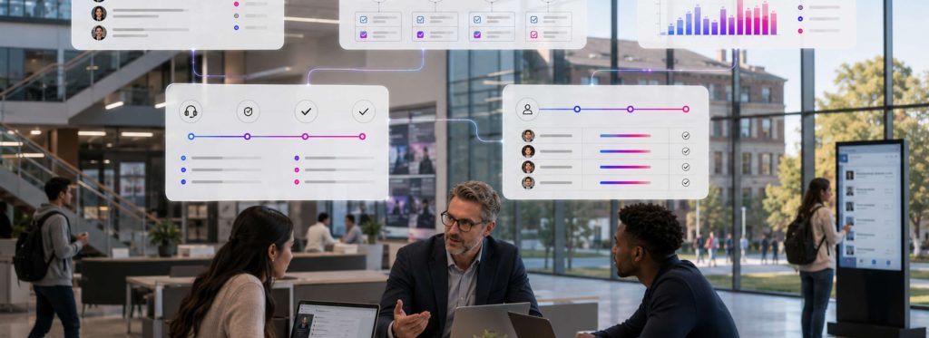 Education operations workspace with finance and employee dashboards.