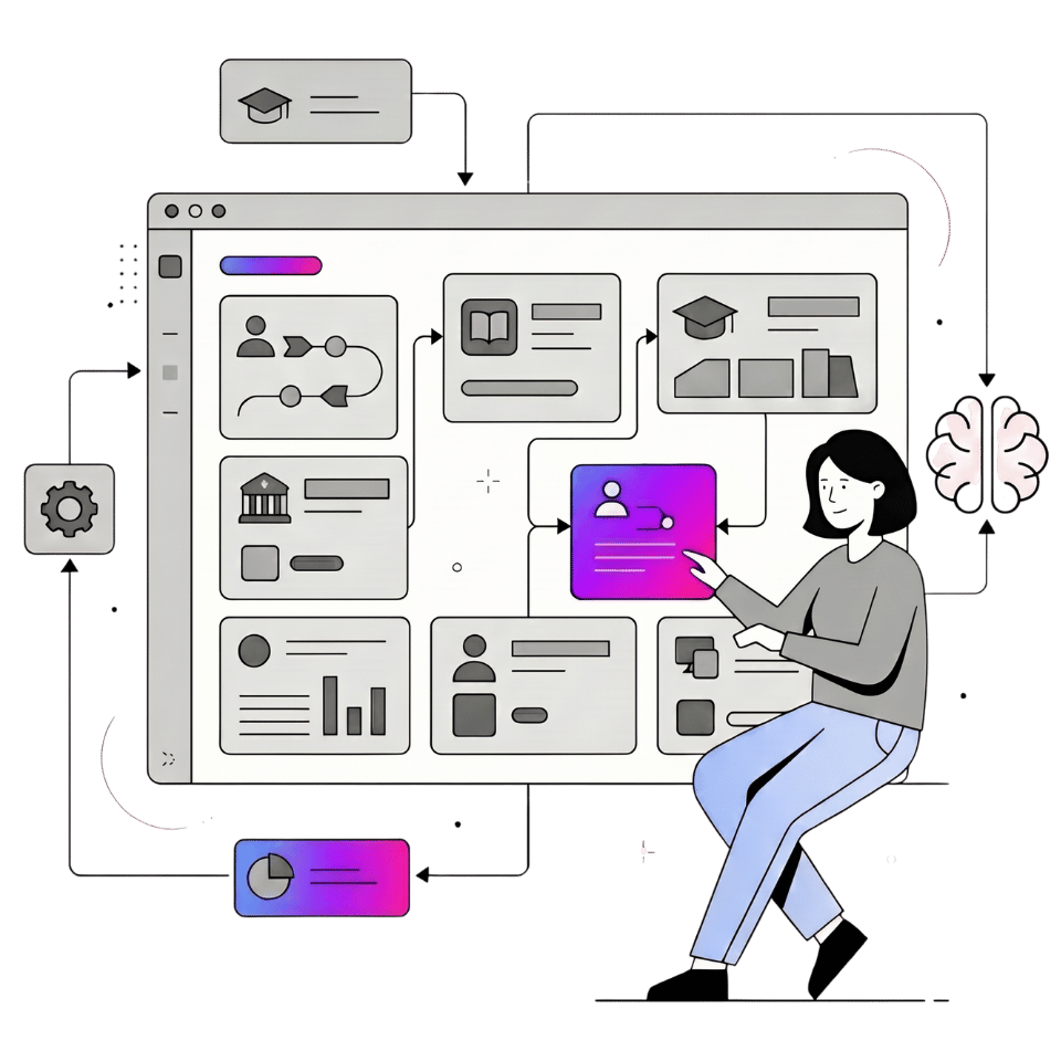 Minimal education dashboard with connected academic workflows