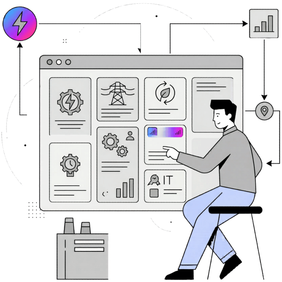 Minimal energy operations dashboard with connected utility workflows