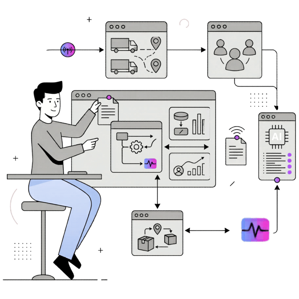 Minimal logistics operations dashboard with connected workflow systems