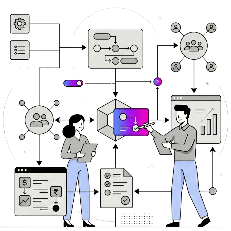 Minimal professional services dashboard with connected workflows